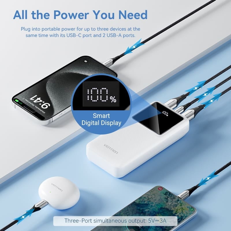 Універсальна мобільна батарея Vention 20000mAh PD, QC 3.0 White (FHLW0)