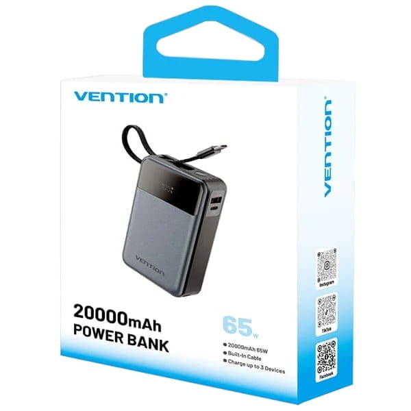 Универсальная мобильная батарея Vention 20000mAh PD, QC 3.0 Black (FHYB0)