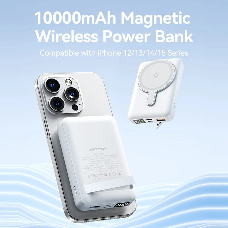 Универсальная мобильная батарея Vention Magnetic Wireless 10000mAh PD, QC 3.0 Black (FHTB0)