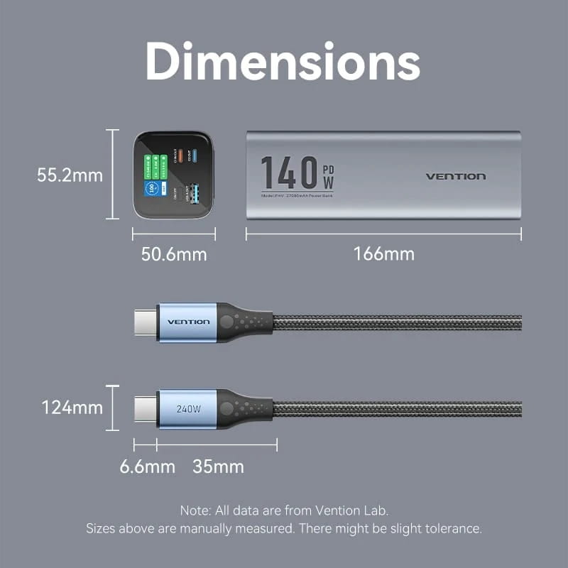 Универсальная мобильная батарея Vention 27000mAh PD QC 3.0 Gray (FHVH0)