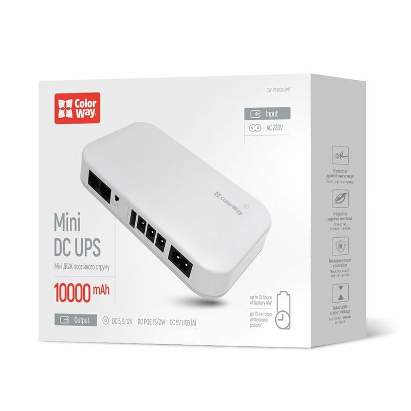 ИБП для роутеров/коммутаторов ColorWay CW-PB100LI3WT 10000mAh 21W DC 5V/9V/12V/24V