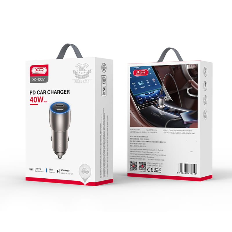 Автомобільний зарядний пристрій XO CC51 (2USB-C, 3А) PD Tranish (CC51.tranish)