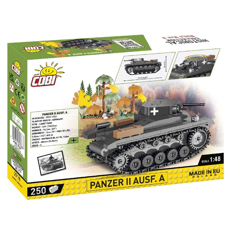 Конструктор COBI Вторая Мировая Война Танк Panzer II, 250 деталей (COBI-2718)