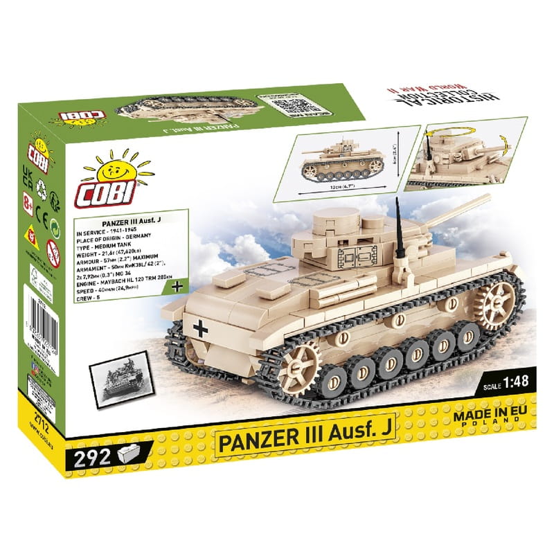 Конструктор COBI Вторая Мировая Война Танк Panzer III, 292 детали (COBI-2712)