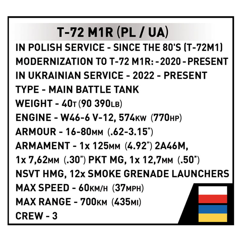 Конструктор COBI Танк Т-72 M1R (UA/PL), 724 детали (COBI-2624)