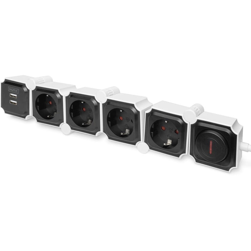 Фильтр питания Digitus DA-70620 4 розетки, 2 USB, 1.6 м, Black/White