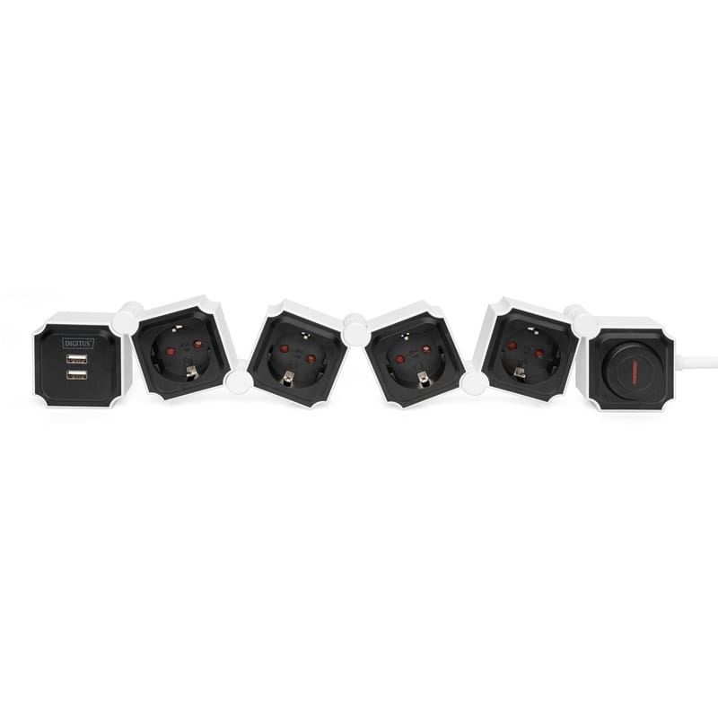Фильтр питания Digitus DA-70620 4 розетки, 2 USB, 1.6 м, Black/White