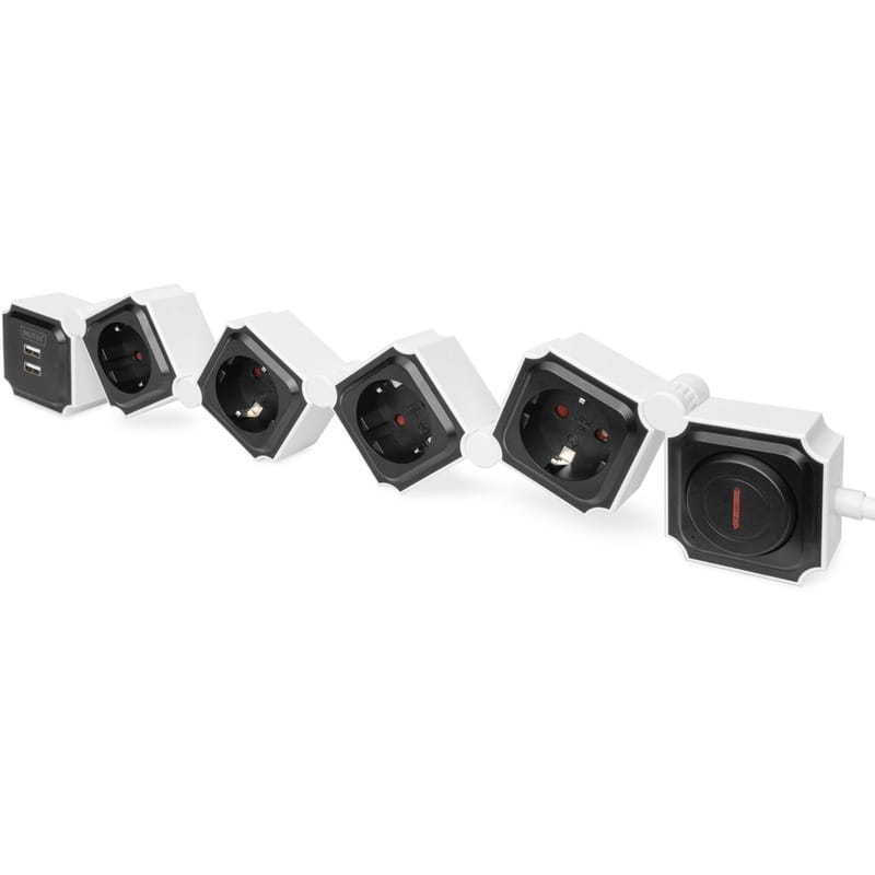 Фильтр питания Digitus DA-70620 4 розетки, 2 USB, 1.6 м, Black/White