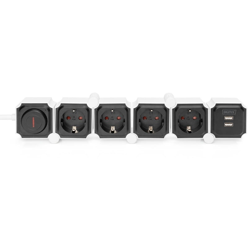 Фильтр питания Digitus DA-70620 4 розетки, 2 USB, 1.6 м, Black/White
