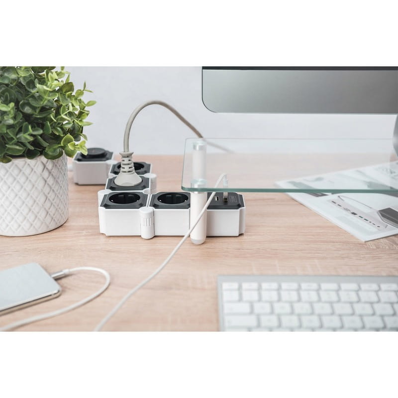 Фильтр питания Digitus DA-70620 4 розетки, 2 USB, 1.6 м, Black/White