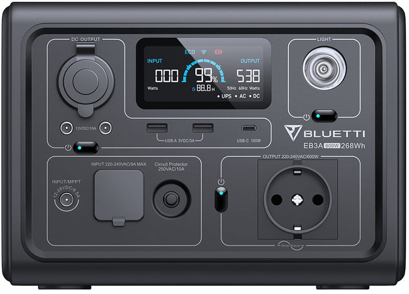 Зарядна станція Bluetti EB3A, 268Wh, 600W, LiFePO4 (P-EB3A-EU-GY-BL-010)