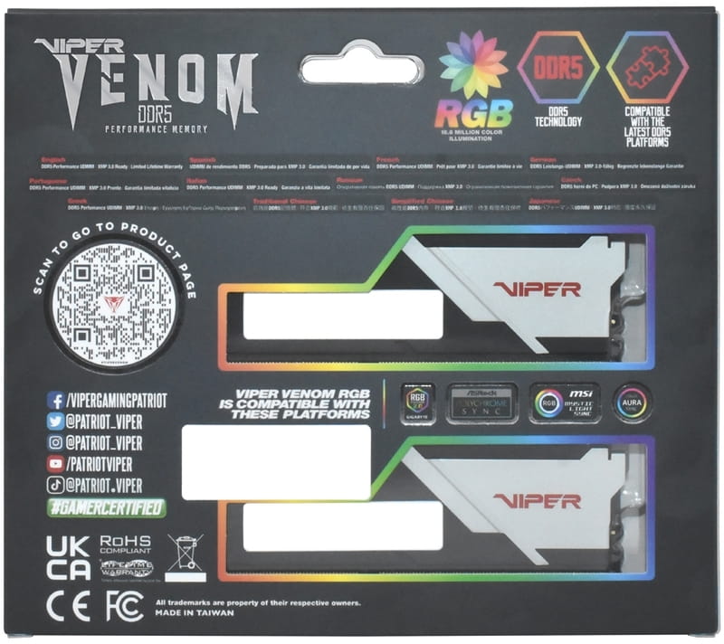 Модуль памяти DDR5 2x32GB/5600 Patriot Viper Venom RGB (PVVR564G560C40K)