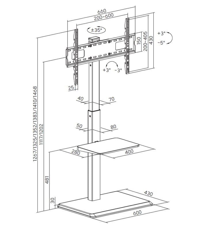 Підлогова стійка OfficePro TVS297B (VESA400х600)
