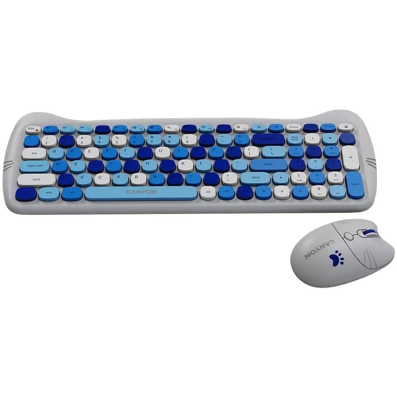 Комплект бездротовий (клавіатура, миша) Canyon HSET-W6 Kitty Edition Blue (CNS-HSETW6BL)