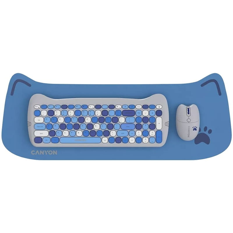 Комплект бездротовий (клавіатура, миша) Canyon HSET-W6 Kitty Edition Blue (CNS-HSETW6BL)