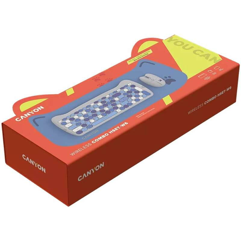 Комплект бездротовий (клавіатура, миша) Canyon HSET-W6 Kitty Edition Blue (CNS-HSETW6BL)