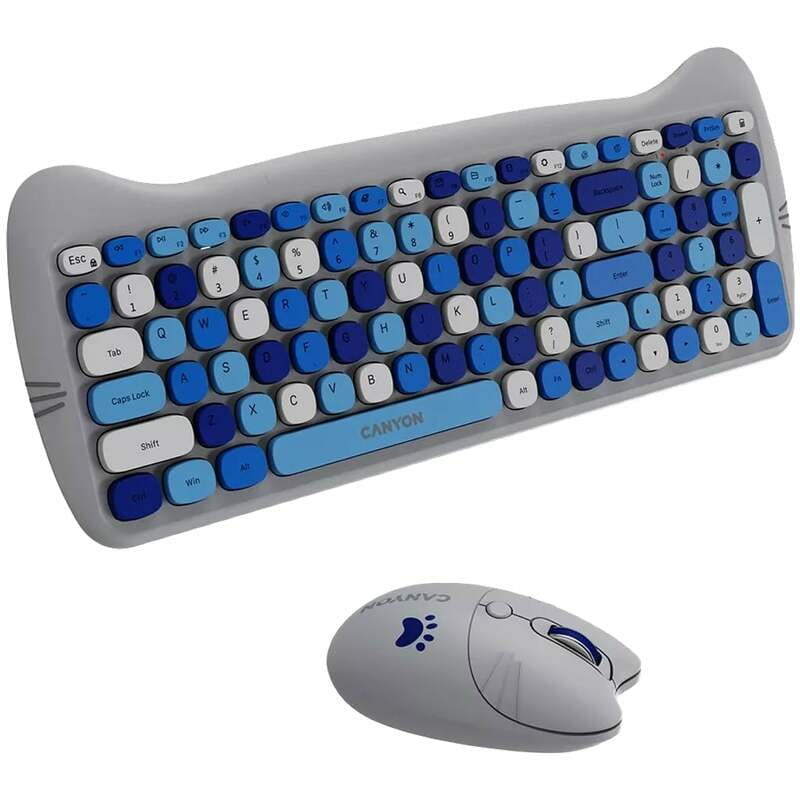 Комплект бездротовий (клавіатура, миша) Canyon HSET-W6 Kitty Edition Blue (CNS-HSETW6BL)