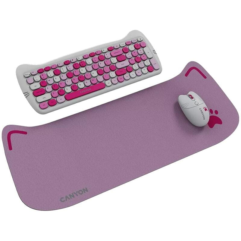 Комплект бездротовий (клавіатура, миша) Canyon HSET-W6 Kitty Edition Pink (CNS-HSETW6PK)