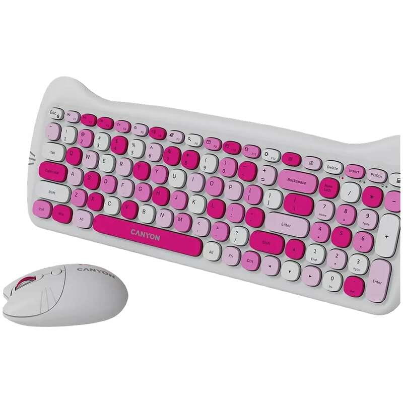 Комплект бездротовий (клавіатура, миша) Canyon HSET-W6 Kitty Edition Pink (CNS-HSETW6PK)