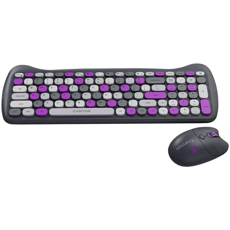 Комплект бездротовий (клавіатура, миша) Canyon HSET-W6 Kitty Edition Violet (CNS-HSETW6VT)