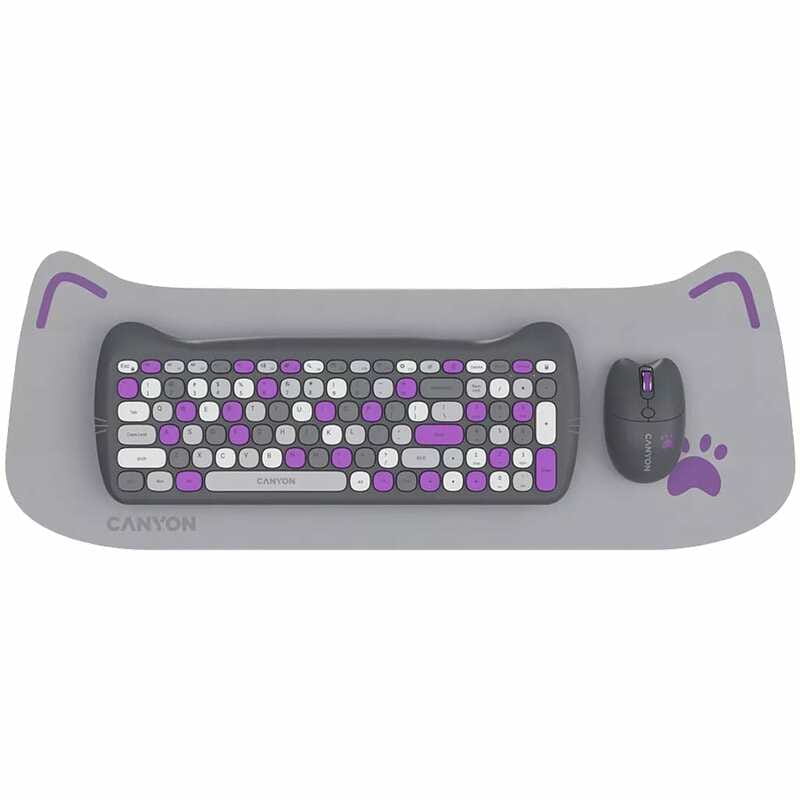 Комплект бездротовий (клавіатура, миша) Canyon HSET-W6 Kitty Edition Violet (CNS-HSETW6VT)