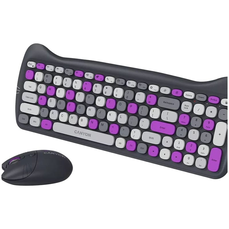 Комплект бездротовий (клавіатура, миша) Canyon HSET-W6 Kitty Edition Violet (CNS-HSETW6VT)