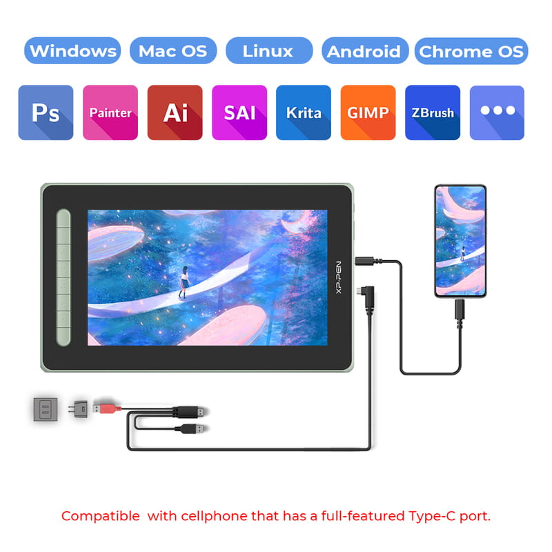 Графический монитор XP-Pen Artist 12 Pen Display (2nd Gen) Green (JPCD120FH_G)