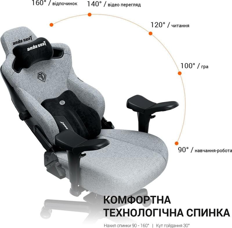 Кресло для геймеров Anda Seat Kaiser 3 Pro Size XL Fabric Gray (AD12YDC-XL-01-G-PV/F-G02)