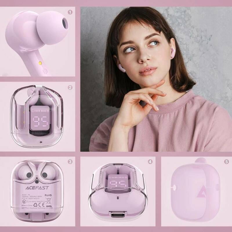 Bluetooth-гарнітура Acefast T6 Pink (6974316281566)
