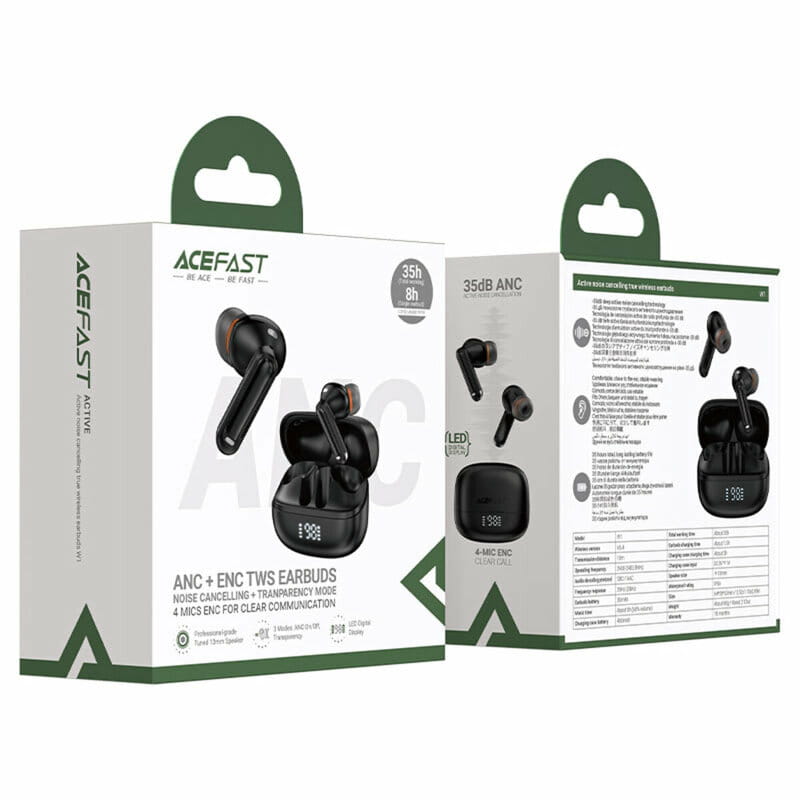 Bluetooth-гарнитура Acefast W1 ANC Black (6974316283614)