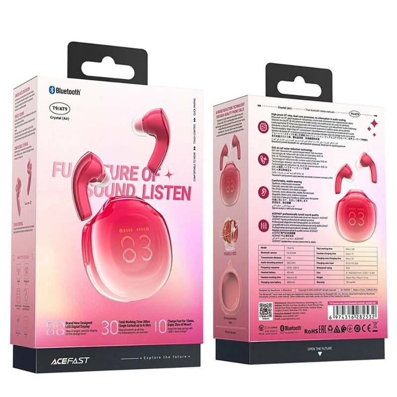 Bluetooth-гарнитура Acefast T9 Red (6974316282532)