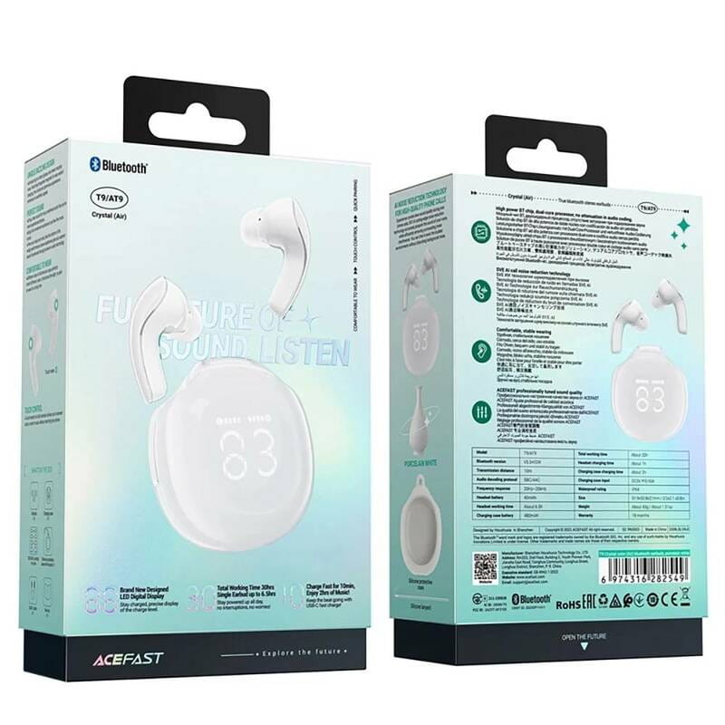 Bluetooth-гарнитура Acefast T9 White (6974316282549)