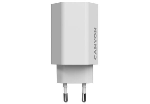 Мережевий зарядний пристрій Canyon Exagon 65 GaN 65W 2xPD 1xQC EU White (CND-CHAHEX65W)