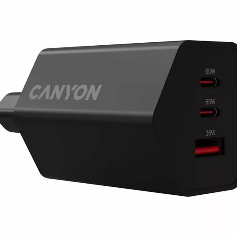 Сетевое зарядное устройство Canyon Exagon 65 GaN 65W 2xPD 1xQC EU Black (CND-CHAHEX65B)