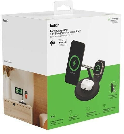 Беспроводное зарядное устройство Belkin Magnetic Qi2 3in1 15W Black (WIZ023VFBK)