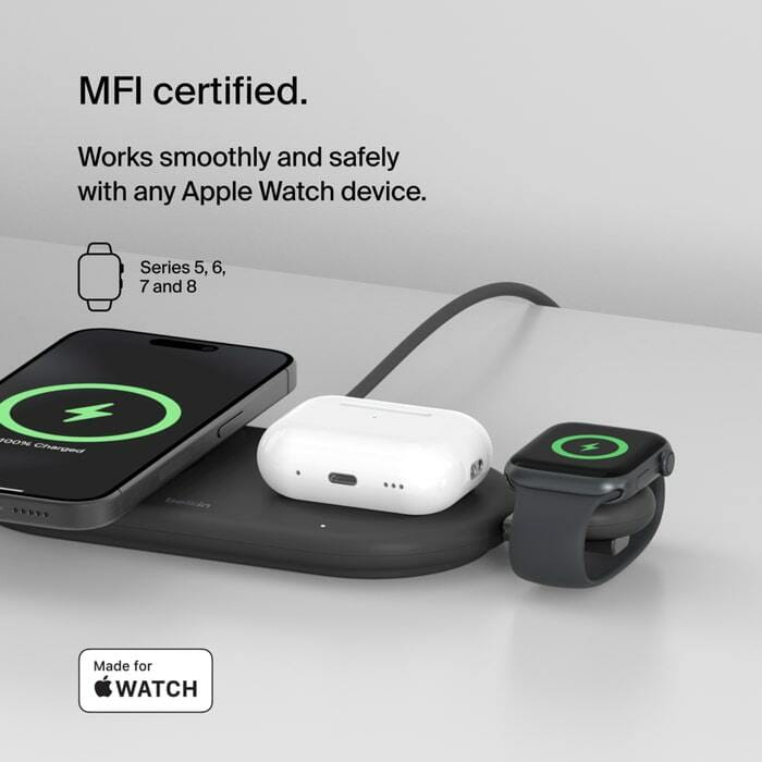 Безпровідний зарядний пристрій Belkin USB-C Apple Watch Charger Black (WIZ022GLBK-B1)
