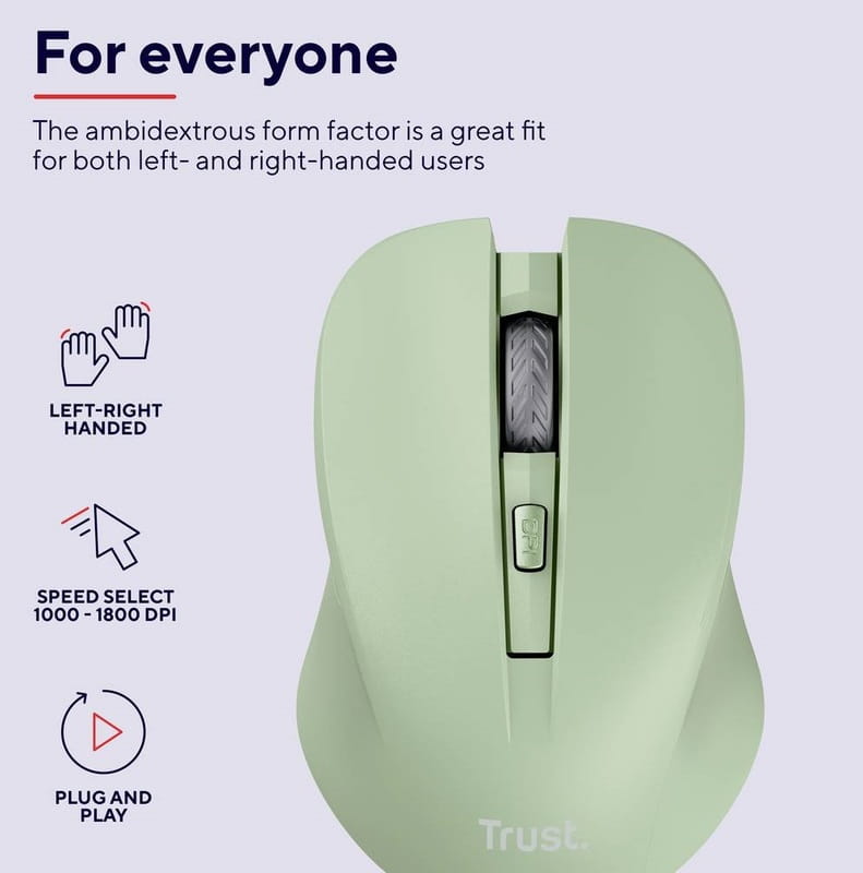 Мышь беспроводная Trust Mydo Silent Wireless Green (25042)