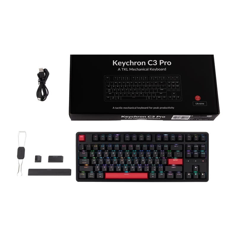 Клавіатура Keychron C3 Pro 87 Key K pro Brown Switch Hot Swap RGB Black (C3PH3_KEYCHRON)