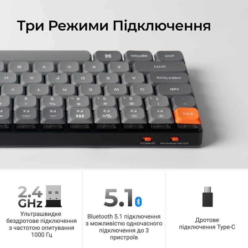 Клавіатура бездротова Keychron K3 Max, Gateron MX 2.0 Brown, Hot-Swap, RGB UA Black (K3M-H3-UA)