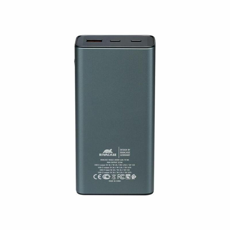 Універсальна мобільна батарея Rivacase Rivapower 20000 mAh Grey (VA1022)
