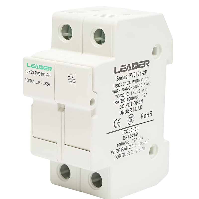 Тримач запобіжника Leader DC2Р 10x38мм  32А/1000В (PV0191-2P)