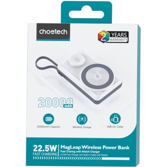 Универсальная мобильная батарея Choetech Magnetic 20000mAh 22.5W White (B696-GW)