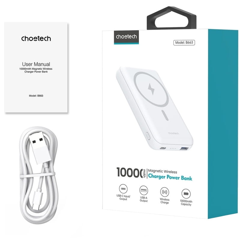 Універсальна мобільна батарея Choetech Magnetic 10000mAh 20W White (B663-ACWH)