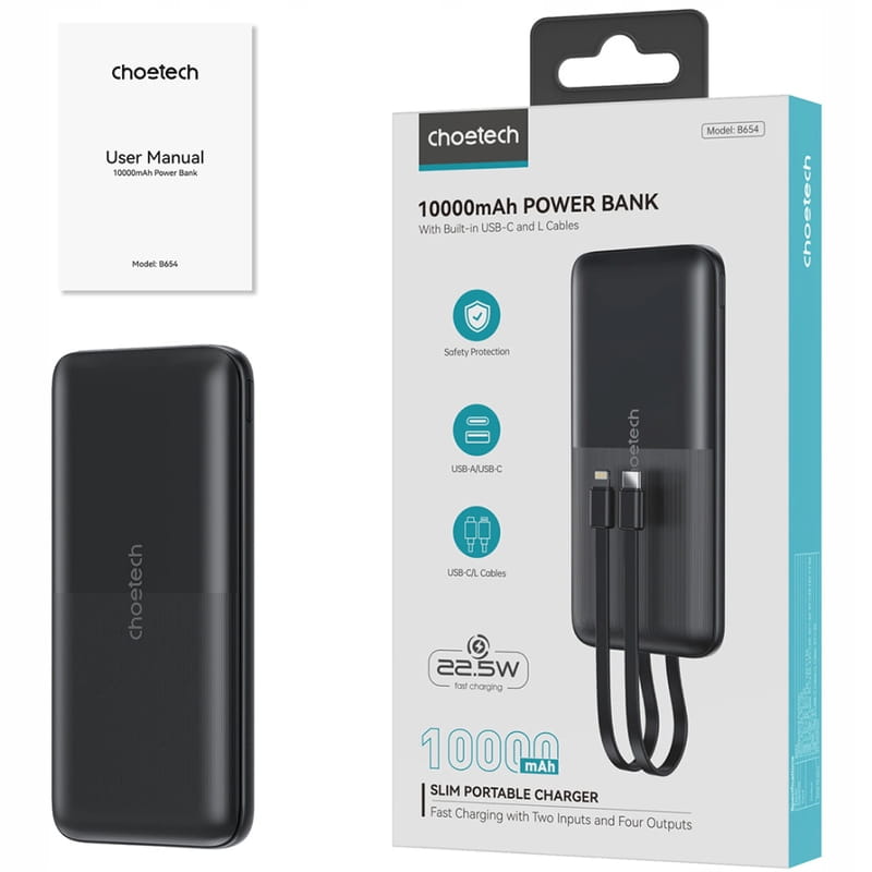 Универсальная мобильная батарея Choetech 10000mAh 22.5W Black (B654-BK)