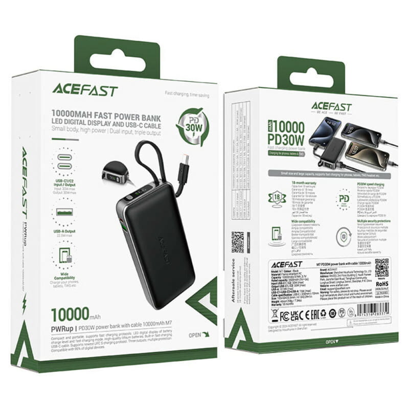 Универсальная мобильная батарея Acefast M7 10000mAh 30W Black (6974316283379)