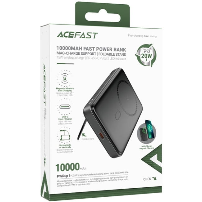 Універсальна мобільна батарея Acefast Magnetic M6 10000mAh 20W Black (6974316282600)