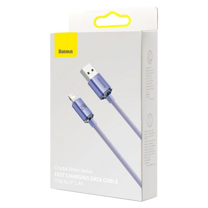 Кабель Baseus Crystal Shine USB - Lightning (M/M), 2.4A, 2 м Purple (CAJY000105)