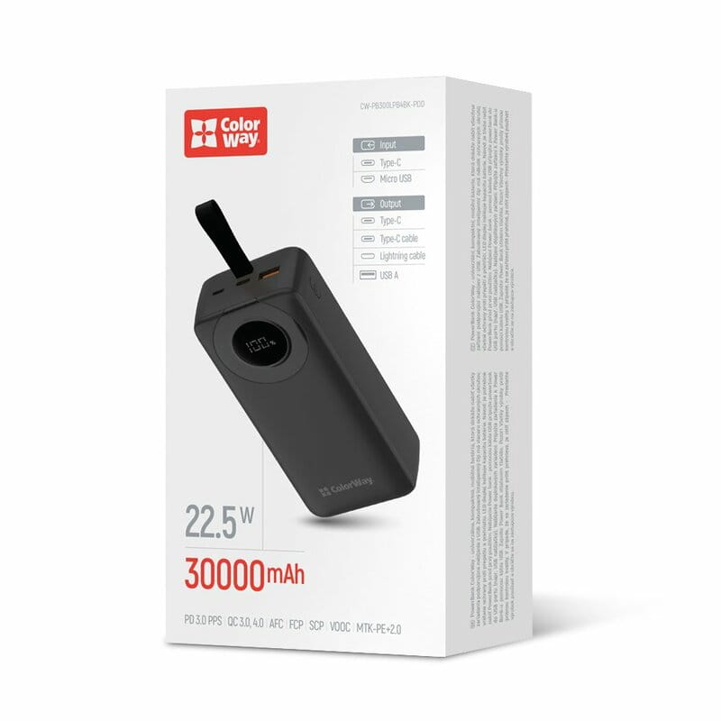 Универсальная мобильная батарея ColorWay EnergyPlus 30000mAh Black (CW-PB300LPB4BK-PDD)