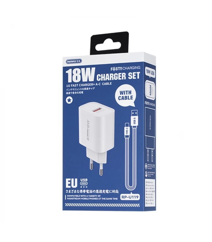 Сетевое зарядное устройство Remax Kiddy Series 18W White (1USB 2.1 А) + кабель USB Type-C