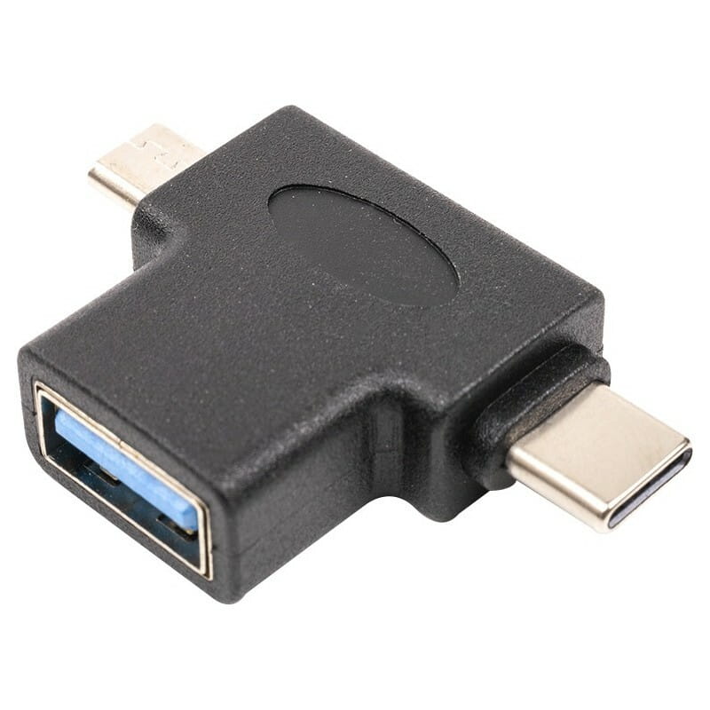 Переходник PowerPlant USB Type-C/microUSB - USB (M/F) Black (CA913121)